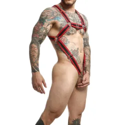 MOB Eroticwear Harnais Cross Cockring Dngeon Noir-Rouge